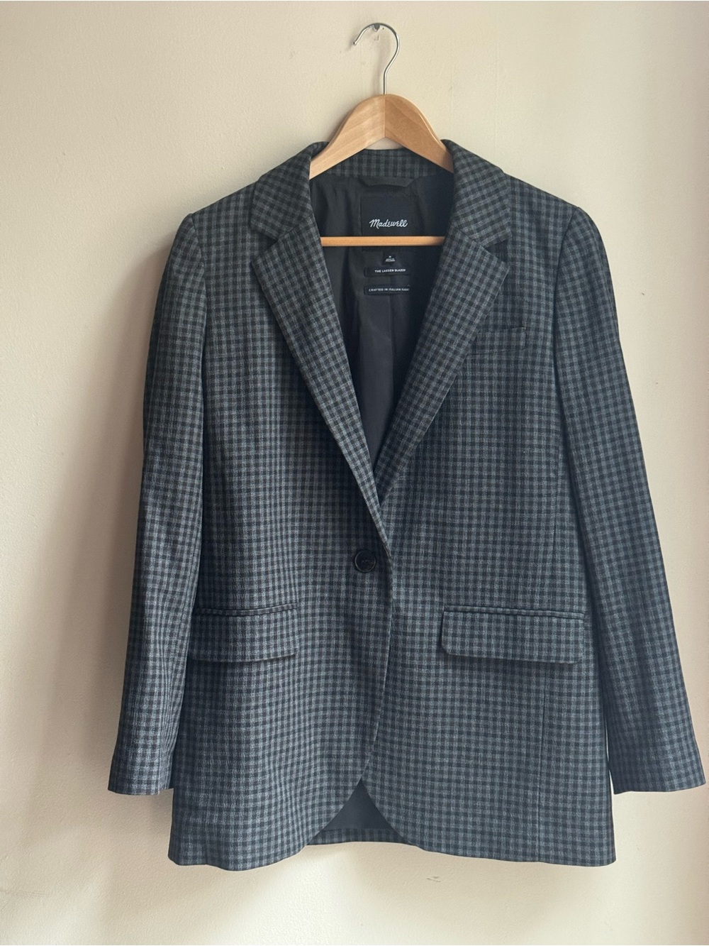Madewell The Larsen Women’s M Gray Gingham One-Button Lined Notch Blazer